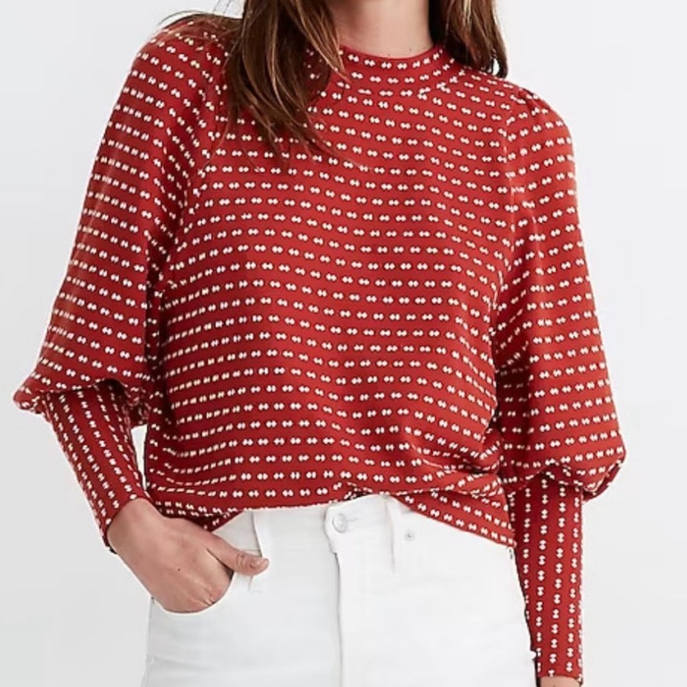 Madewell puff sleeve mock neck  top medium